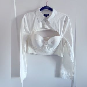 POSTER GIRL NWOT SIZE XXL FROM DOLLS KILL LONG SLEEVE COLLARED CORSET TOP